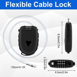Ainiv 2PCS 4-Digit Cable Lock Combination, 130cm Stainless Steel Core Retractable Bike Lock, Flexible Ski & Security Password Locks, Strong Wire Locks for Luggage, Helmets, Suitcases, Bike, Snowboard