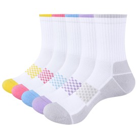 YUEDGE Womens Socks Sweat Wicking Anti Odor Cushioned Everyday Work Casual Gym Golf Tennis Training Athletic Crew Socks Size 6-9, 5 Pairs