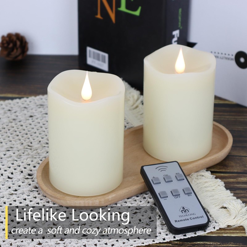 TECHLONG Flameless Candles Battery Operated with Remote Timer, 3D Moving