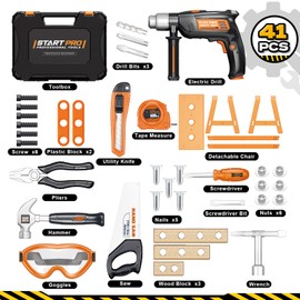 OCHIDO Kids Tool Set with Electronic Toy Drill, Kids Tool Box for Ages 3,4,5,6,7,8, 41PCS Toddler Tool Set with Portable Tool Box for Boys Christmas Birthday Gifts