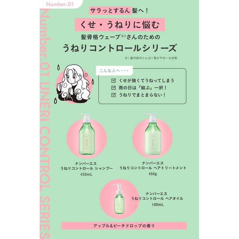 Number-S [Wavy Control] Shampoo Bottle, 15.9 fl oz (450 ml),
