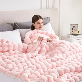 Serenhom 60x80 Inches Ultra-Soft Fuzzy Faux Fur Plush Twin Size Blanket - Thick, Warm Sherpa for Couch, Sofa, Bedroom, Camping - Decorative Blanket for Cozy Warmth, Bubble Pink