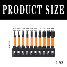 10 Pcs Allen Key Drill Bit Set, Hex Bits, Impact Screwdriver Set Magnetic for Electric Manual Screwdrivers, Ratchet Wrench, Impact Driver and Heavy Screw Driving(1.5mm-8mm)