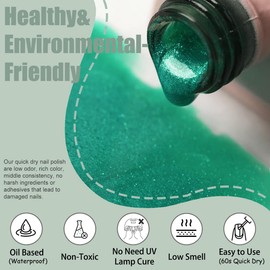 NLFOX Green Nail Polish - Dark Green Pearl & Shell Thread Effect - Quick Dry, Water Based, Breathable - French Manicure Nail Polish