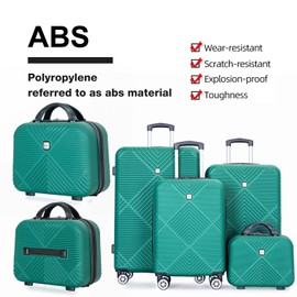 Tripcomp Luggage 4 Piece Set, Hardshell ABS Suitcase Set with Double Spinner Wheels, Lightweight Durable Luggage set, Carry On and Checked Travel Large Luggage, Dark Green