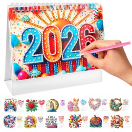Diamond Painting Kalender 2026, Diamond Art Painting Tischkalender, Diamond Painting, Weihnachten Schreibtisch Kalender Monats Flip Tischkalender für DIY Bastelarbeiten Partygeschenk, Christmas
