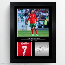 The House of Ember Cristiano Ronaldo Signed Portugal Football Print - A4 Wall Art, 180gsm Glossy Paper, Reproduced Signature, Kit Number, Unframed