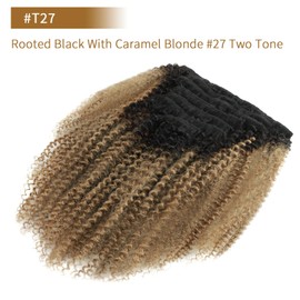 ABH AMAZINGBEAUTY HAIR Afro Curly Clip in Hair Extensions Real Human Hair 4A 4B Curly Clip ins for Black Women 120g 7 Pieces 17 Clips, Ombre 1B to Strawberry Blonde 12 Inch