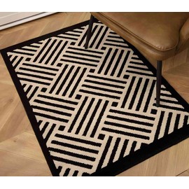 Alemono Front Door Mat Outdoor Indoor Entrance, Striped Jute Braided Black Kitchen Mats with Non-Slip Backings, Sturdy Low Profile for Patio Porch Entryway Dorm Home Decor Welcome Doormat,24x36 inch