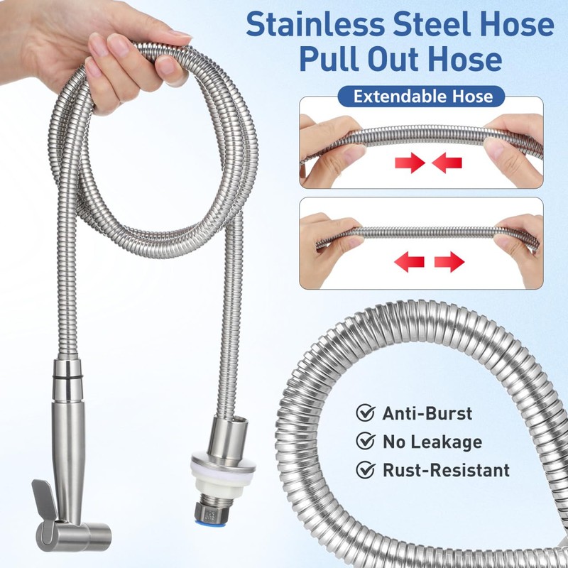 Operitacx Sink Sprayer with Hose, Universal Pull Out 304 Stainless