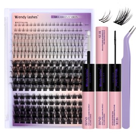 DIY Lash Extension Kit Lash Clusters With Bottom Lashes Volume/Wispy Clusters12-18mm Multi-types Individual Lashes Bond and Seal, Spike, Volume Kit Lash Applicator(Wispy Kit)
