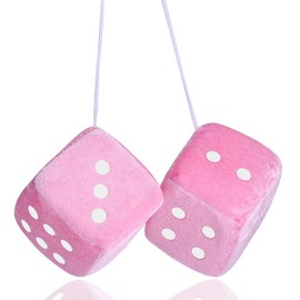 Fuzzy Dice for Rear View Mirror, Pink Fuzzy Dice for Car Mirror, 2.75inch Pair of Plush Retro Square Hanging Dice with White Dots Cute Car Decoration Ornament Accessories