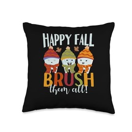 Thanksgiving Shirt Pilgrim Costume Turkey Meat Happy Fall Brush Them All Funny Thanksgiving Day Teeth Throw Pillow, 16x16, Multicolor