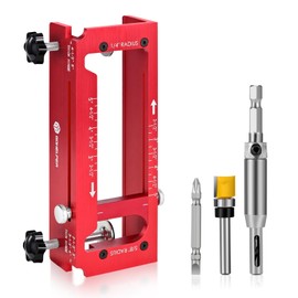 Door Hinge Jig, Aluminum Alloy Door Hinge Template Kit for Router, Adjustable Mortise Jig Fits Door Hinges from 2.5" to 5" Length, 1/4" R, 5/8" R, Square Corner (Red One)