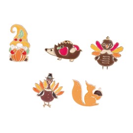 5-12pcs Happy Thanksgiving Turkey Brooch Pins Cute Gnome Squirrel Hedgehog Brooches Set Fall Theme Turkey Brooch Holiday Enamel Lapel Pins-5pcs