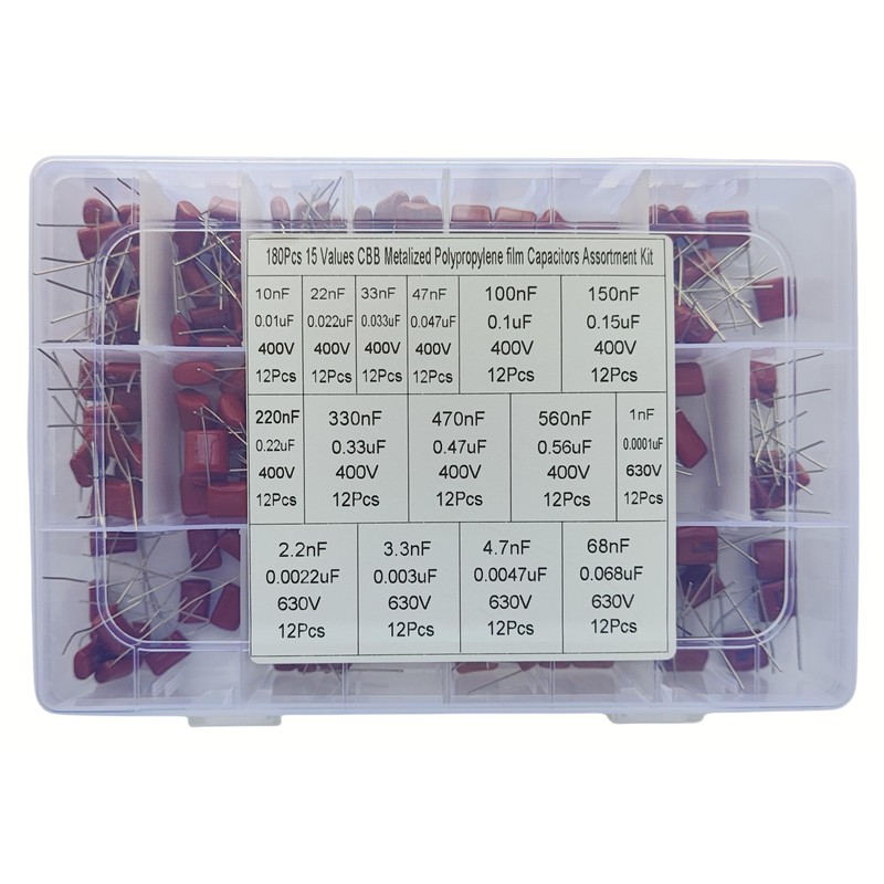 MTDELE 180Pcs 15Values Metallized Film Capacitor Kit DC 400V 630V