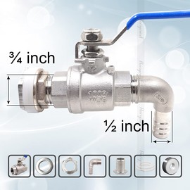 Horiznext 3/4" O.D. thread to 1/2 inch elbow barb stainless steel home brewing bulkhead ball valve fitting kit, for gallon beer pot brew kettle mash tun