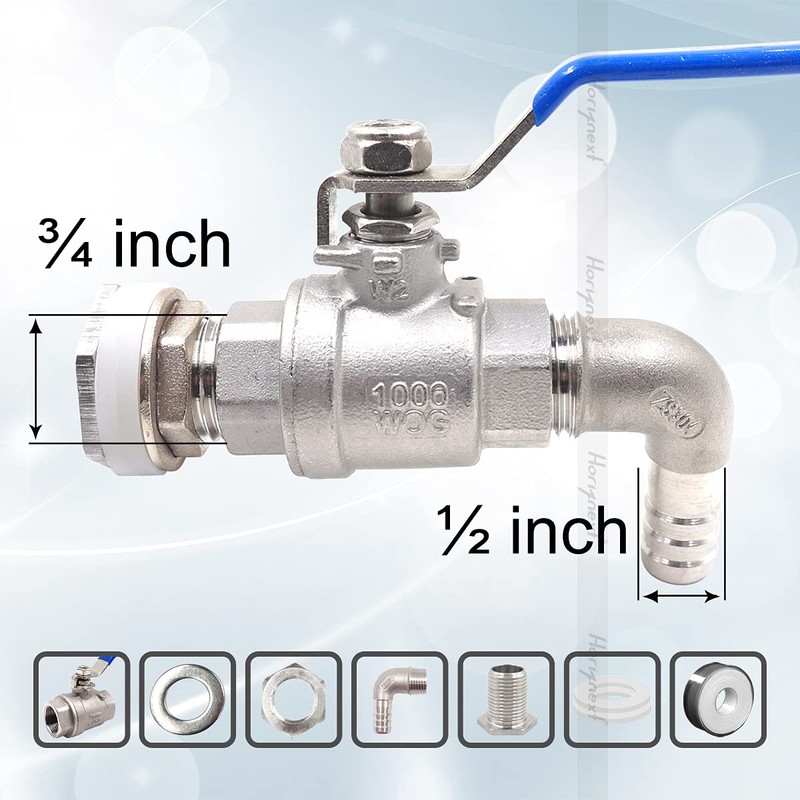 Horiznext 3/4" O.D. thread to 1/2 inch elbow barb stainless