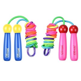 OTraki 2 Pack Rainbow Jump Rope 8.2ft | Nylon Braided Adjustable Skipping Rope with Wooden Handle for Fitness Workout Exercise Outdoor Fun Activity