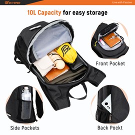 SKYSPER Small Hiking Backpack 10L Packable Lightweight Back Pack Foldable Travel Daypack for Women Men (Black)