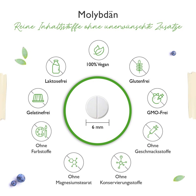 Molybdenum, 150 mcg, 365 tablets for one year, pure sodium