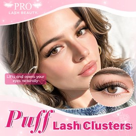 PROLASHBEAUTY Wispy Lash Clusters Eyelash Cluster Lash Cluster Waterproof Lashes Lightweight Lashes Extensions Invisible Band Natural Look Easy to Apply(Puff,8-18mix)