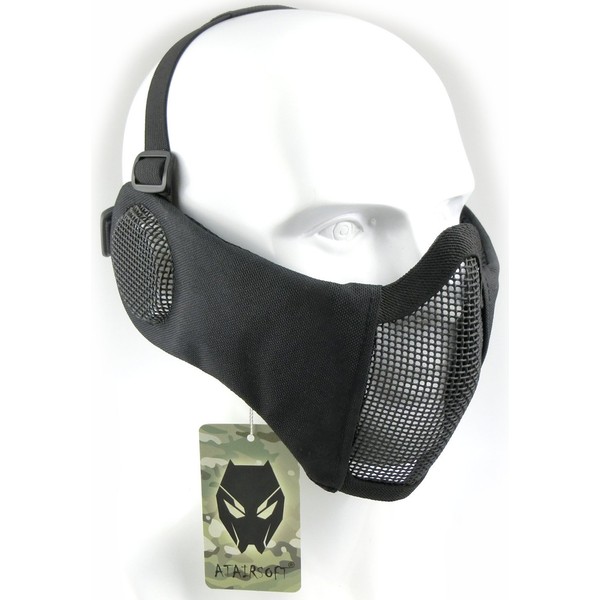 ATAIRSOFT Tactical Airsoft CS Protective Lower Guard Mesh Nylon Half Face Mask with Ear Cover Black