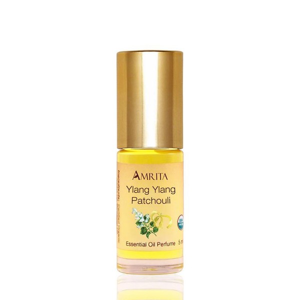 AMRITA Aromatherapy: Ylang-Ylang Patchouli Essential Oil Perfume - USDA Certified Organic & Alcohol-Free - Blended with Premium Therapeutic Quality Essential Oils - Size: 5ML