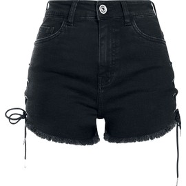 Urban Classic Women's Ladies Highwaist Denim Lace Up Shorts (Black Washed 00709), 8 (Size: 26)