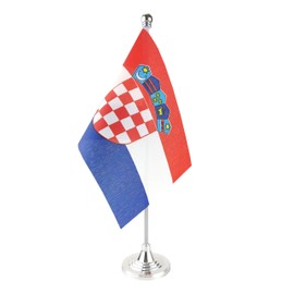 GentleGirl.USA Croatia Table Flag, Stick Small Mini Croatian Flag Office Table Flag on Stand with Stand Base, International Festival Decoration,Croatians Theme Party Decoration,Home Desk Decoration