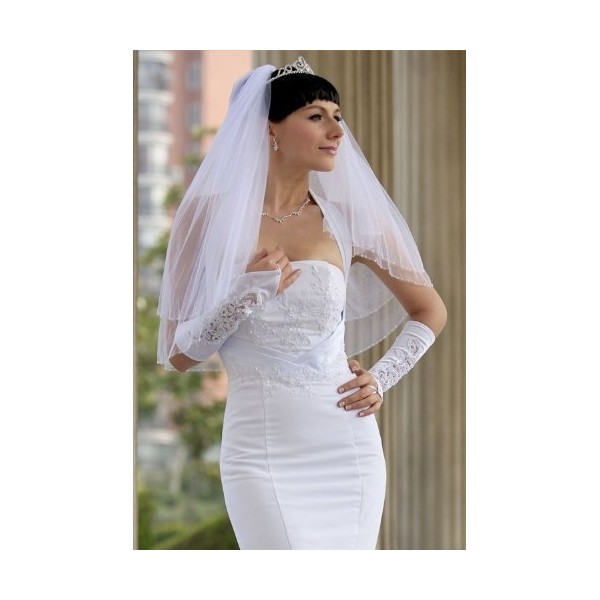 Bridal Veil Ivory 2 Tiers Fingertip Length Scallop Edge Trimmed With Beads