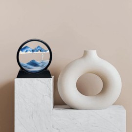 CATFUN Moving Sand Art Picture in Motion Round Glass 3D Deep Sea Landscape, Dynamic Sandscapes, Sensory Relaxing Desktop (Blue)