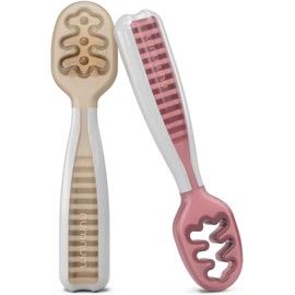 NumNum GOOtensils Juego de cucharas para bebé, nivel 1 + 2 cucharas de aprendizaje para bebés a partir de 6 meses, accesorios para bebés BLW, sin BPA, cuchara de silicona para comer uno mismo, 2