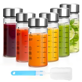 Luxfuel 12 oz Glass Juice Bottles with Lids, 6 Pack Wide Mouth Borosilicate Glass Bottles with Stainless Steel Lids, Heat-Resistant, Leakproof & Reusable for Juicing, Smoothies, Milk, Water, BPA-Free