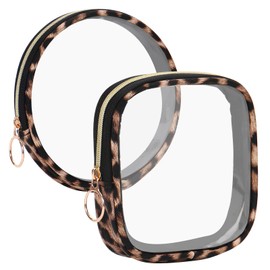 Set of 2 Transparent Toiletry Bags, Transparent Cosmetic Bag Set with Leopard Pattern, Cosmetic Bag, Transparent Storage Bag for Cosmetics, Toiletry Bag Transparent for Men and Women