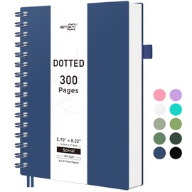 RETTACY Bullet Dotted Journal Notebook, 300 Pages, A5 Medium Size (5.7'' × 8.2''), 100 GSM Thick Paper, Flexible Plastic Cover, Spiral-bound, for Bullet Journaling, Planning, Tracking (Navy Blue)