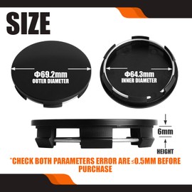 TMS 2.7Inch 69MM Wheel Center Caps for Honda Accord Civic CRV Pilot Rim Hub Caps 44732 S9A A00, Pack of 4 (Matte Black, Outer 69MM, Inner 64MM)