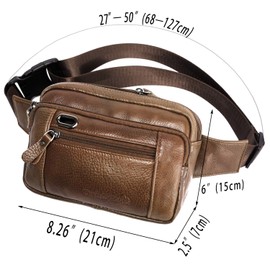 OrrinSports Fanny Pack for Women & Men Genuine Leather Multiple Pockets Organizer with Adjustable Belt -Brown
