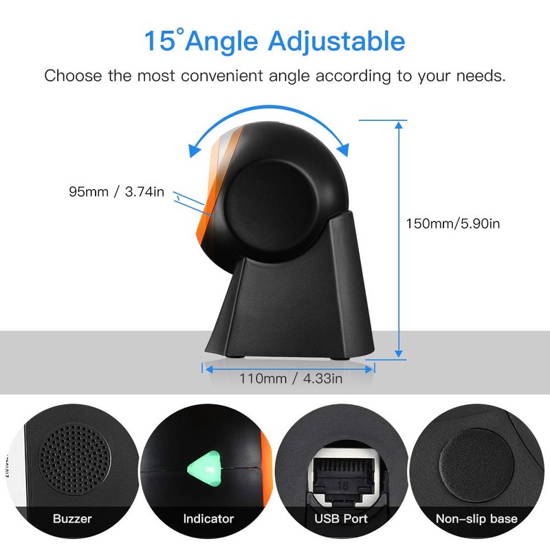 Eyoyo Hands-Free 1D 2D Desktop Barcode Scanner, QR Barcode Reader