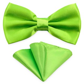 Men's Bow Tie Pocket Square Set, Unisex Design Bowtie and Handkerchief For Wedding or Business Formal Tuxedo M-B-T6 (Apple Green)