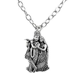 Spiritual Krishna Religious Temple Radha Krishna Hindu God Jewelry Locket without Dhaga Pendant Necklace for Men Women for Good Health, Wealth, Peace & prosperity (Radha Krishna)