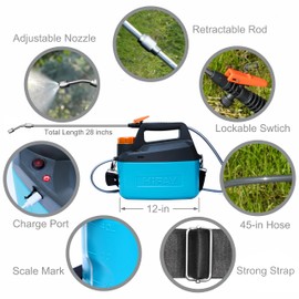 HIFAY ES4 Electric Sprayer 1 Gallon Built-in 4000mAh Rechargeable Battery, Copper-Nickel Spray Nozzle Makes The Spray More Delicate, The Telescopic Spray Rod Can Reach Further