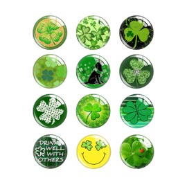 12Pcs St Patricks Day Round Glass Refrigerator Magnets, Waterproof Whiteboard Magnets for Fridge Locker Office Cabinets Home Kitchen Decor
