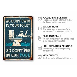 We Don't Swim in Your Toilet so Don't Pee in Our Pool Funny Pool Rules Metal Tin Sign Vintage Plaque Bar Pub Farmhouse Patio Swimming Pool Poster Outdoor Indoor Wall Decor 8x12 Inch