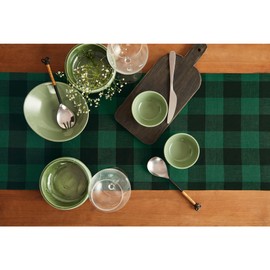 Solino Home Linen Check Table Runner 48 inch – 100% Pure Linen Green and Black Buffalo Plaid Table Runner 14 x 48 Inch – Farmhouse Christmas Table Runner
