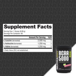 NutraBio BCAA 5000 Powder - Vegan Fermented BCAAs - Supports Lean Muscle Growth, Recovery, Endurance - 60 Servings - Kiwi Strawberry