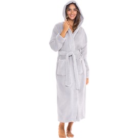 Alexander Del Rossa Women's Robes, Long Plush Bathrobe, Womens Robe with Hood, Hooded Robes for Women Plus Size Robe Light Gray Large (A0116LGRLG)