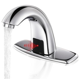 Automatic Touchless Bathroom Sink Faucet Commercial Sensor Motion Activated Hands Free Basin Auto Tap with Deck Cover Plate Battery Operated Temperature Valve Water Saving Modern Stylish（Chrome）