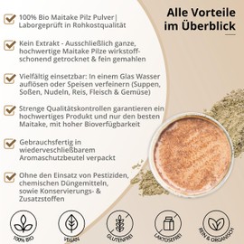 Curly Superfood Organic Maitake Mushroom Powder 250 g - 100% Pure Organic Maitake Powder in Raw Food Quality from Controlled Organic Cultivation by Specialised Company - Rattle Sponge Mushroom Powder