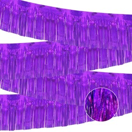 4 Pack 10 Feet Glitter Purple Parade Float Decorations for Trailer Car, Glitter Foil Fringe Metallic Tinsel Streamers Banner Garland for Graduation Weeding Homecoming Birthday Party (4 Pack-Purple)